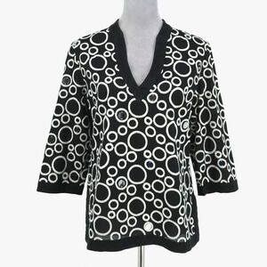 Ann Taylor Top Womens 8 Black White Embroidered Cotton Tunic Sequins Side Zip